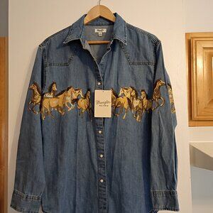 Womens Horses Boyfriend Western Snap Shirt:Mid Denim:L alternative view 1 Womens